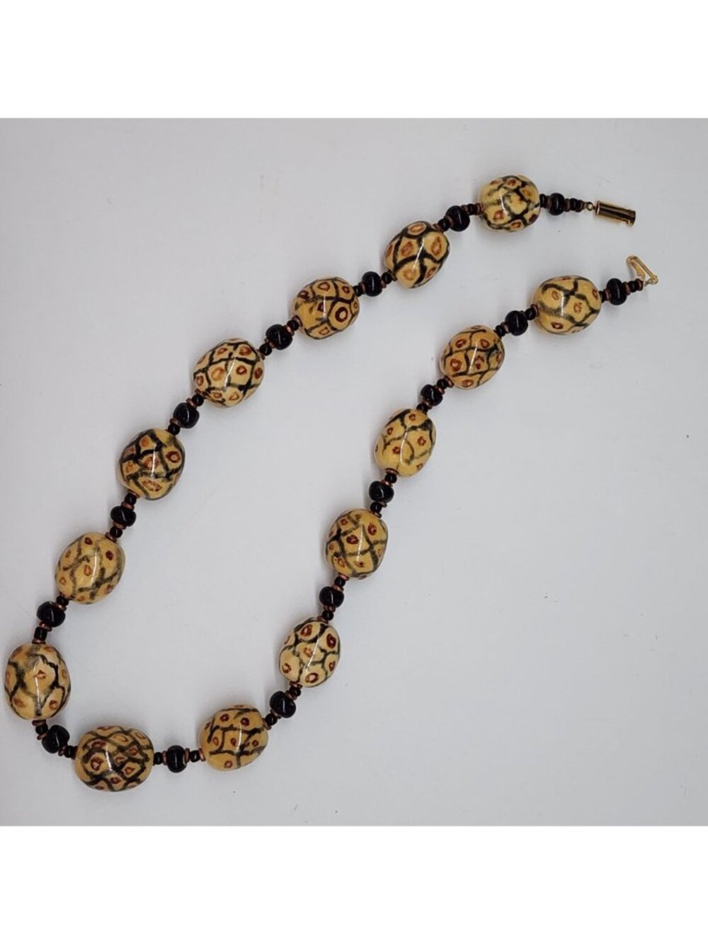 Vintage Tribal Inspired Ceramic Beaded Necklace With Black & Copper Accents - Picture 8 of 8